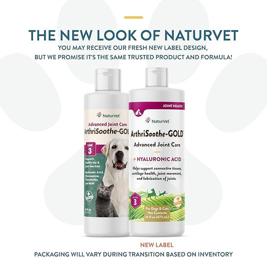 NaturVet – ArthriSoothe-Gold Advanced Care Liquid | Level 3 Advanced Joint Care | Supports Healthy Hip & Joint Function | Enhanced with Glucosamine, MSM & Chondroitin | For Dogs & Cats | 16 oz Liquid NaturVet