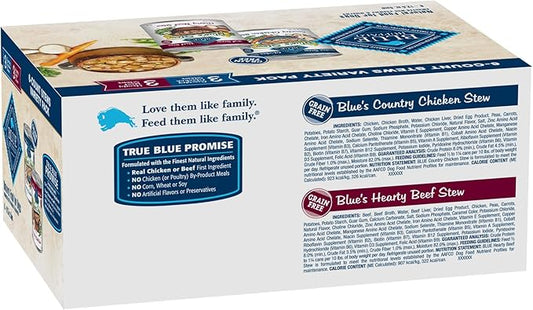 Blue Buffalo Blue's Stew Natural Wet Dog Food, Made with Natural Ingredients, Hearty Beef and Country Chicken Variety Pack, 12.5-oz. Cans, 6 Count - PAWPICO