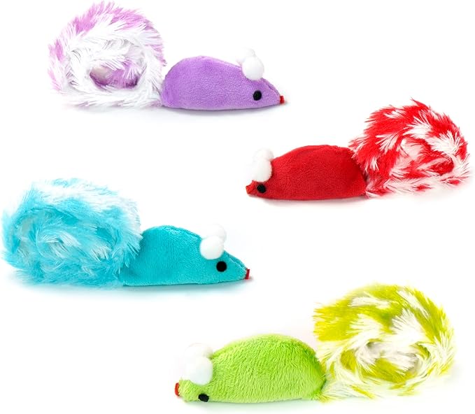 CHIWAVA 4 Packs 15 Inch Long Soft Plush Cat Toys Mice with Rattle Rustle Sound Small Mouse Activity Interactive Toy - PAWPICO