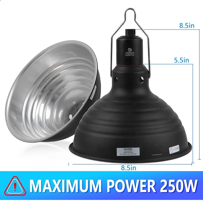 8.5 Inch Reptile Light Fixture Dome Heat Lamp Fixture UVB Heat Basking Lamp Fixture for Amphibian Reptile Terrariums,E26 Base REPTIHOME