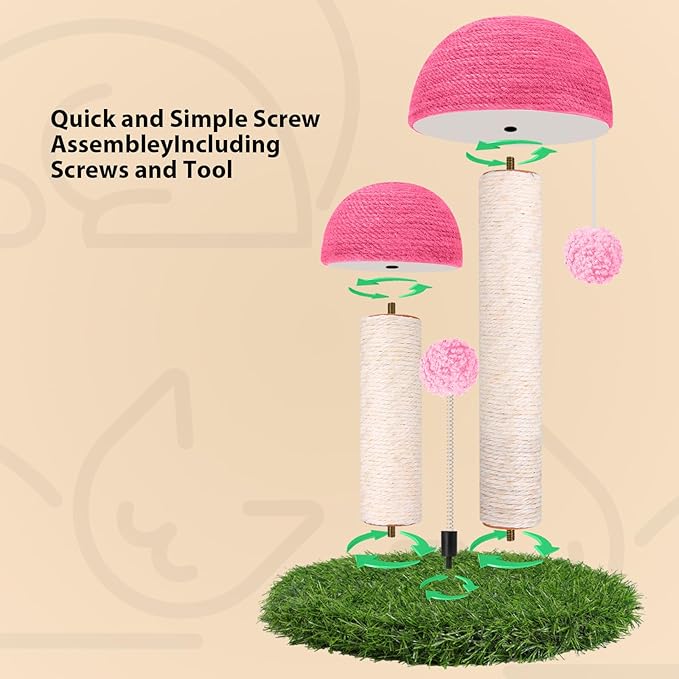 Odoland Cat Scratching Post Mushroom Natural Durable Sisal Board Scratcher for Kitty’s Health and Good Behavior, Furniture Scratch Deterrent Accessories for Cats Pink - PAWPICO