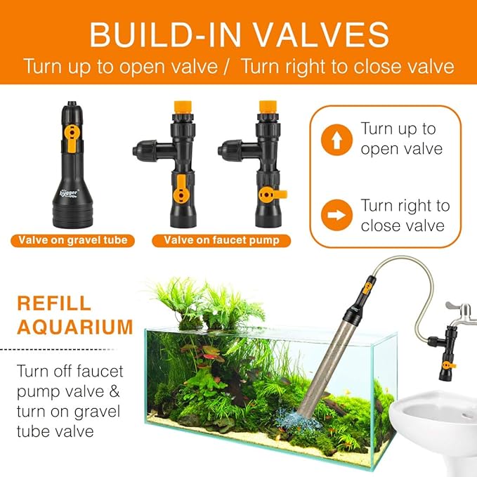 hygger Bucket-Free Aquarium Water Change Kit Fish Tank Auto Siphon Pump Gravel Cleaner Vacuum Tube with Long Hose Water Changer Maintenance Tool 49-FEET Plastic Fitting hygger