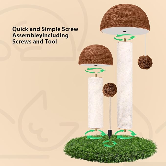 Odoland Cat Scratching Post Mushroom Natural Sisal Board Scratcher for Kitten Health and Good Behavior, Furniture Scratch Deterrent Accessories for Cats and Kitten Brown - PAWPICO