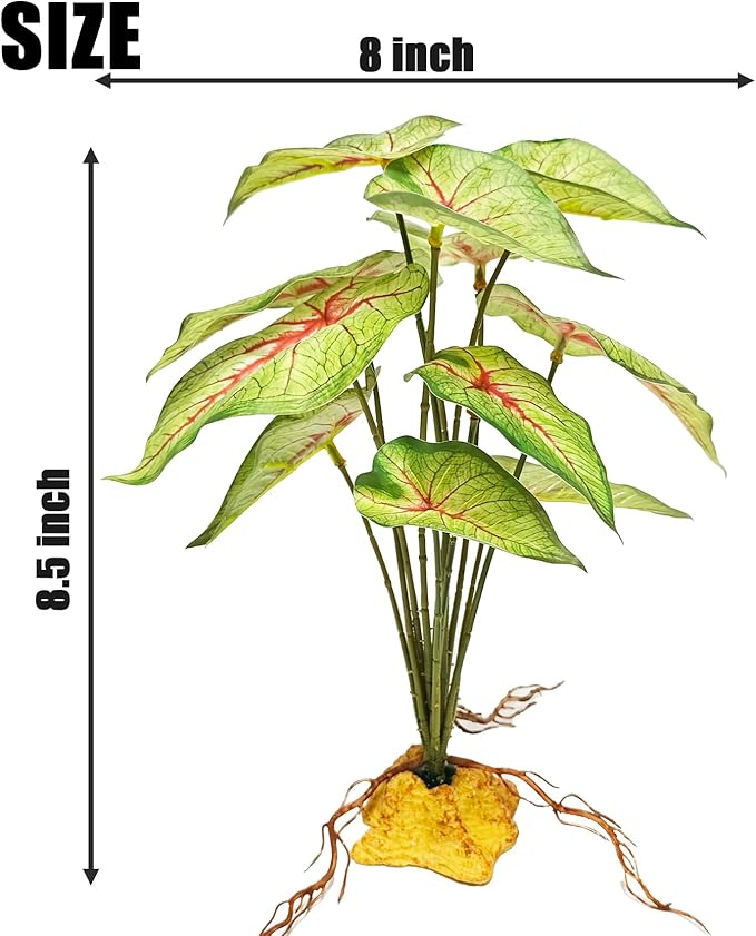 Woyrise Reptile Artificial Plants for Terrarium Decor, Amphibian Habitat Decorations Bearded Dragon Tank Accessories fit Crested Gecko Leopard Lizard Chameleon Ball Python Snake Frog - Fake Caladium Woyrise