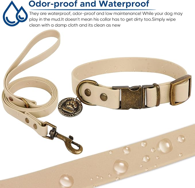Wisedog Dog Collar and Leash Set Combo: Adjustable Durable Pet Collars with Dog Leashes for Small Medium Large Dogs,includes One Bonus of Poop Bag Holder (L, Sand Color) WisedogPetSupplies