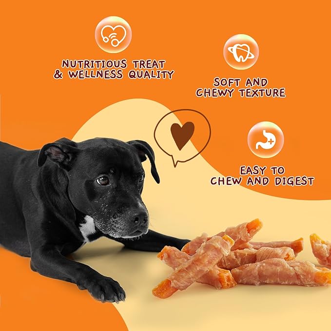 Jungle Calling Dog Treats, Skinless Chicken Wrapped Sweet Potato, Gluten and Grain Free, Chewy Dog Bites for Balanced Nutrition, 6 oz - PAWPICO