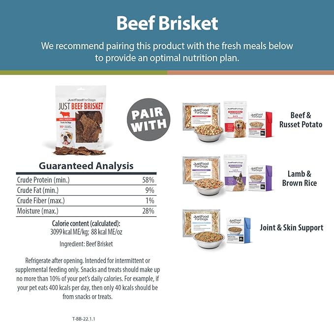 JustFoodForDogs Single-Ingredient Healthy Dog Treats, Beef Brisket, Made in The USA, 5 oz - PAWPICO