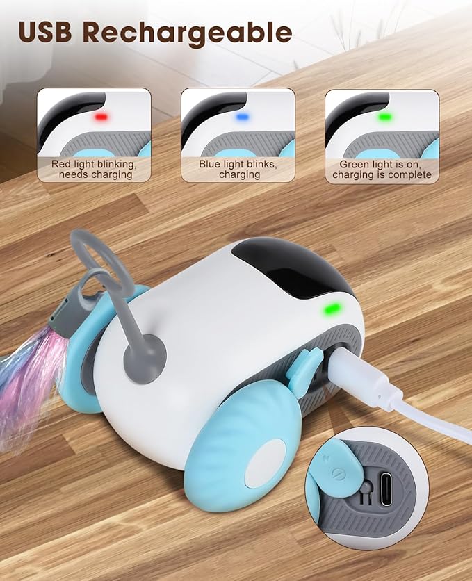 Cat Toys for Indoor Cats, Smart Interactive Cat Toy with Two-Speed Adjustment, Remote Control USB Rechargeable Automatic Cat Exercise Toys for Bored Indoor Adult Cats Kittens (Blue) - PAWPICO