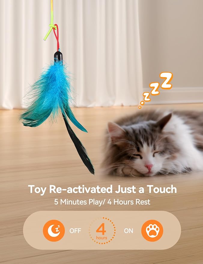 Interactive Cat Toys LED Light Hanging Cat Toys for Indoor Cats, Cat Wand Toy Cat Feather Toy, Feather & Mouse Cat Toys for Bored Adult Cats Kitten Exercise, White - PAWPICO