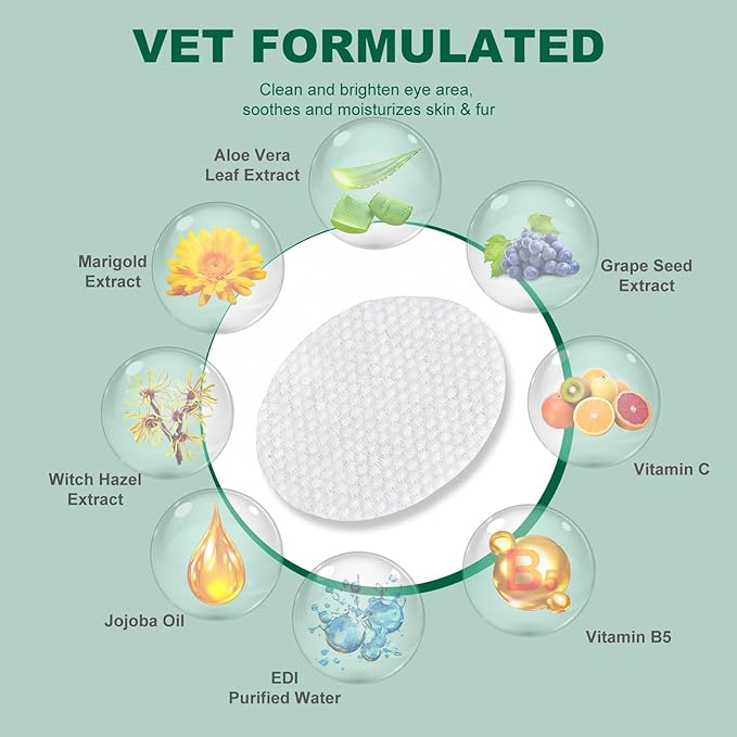 OPULA 170pcs Dog Eye Wipes, 3.15“/8CM Dog Tear Stain Remover Wipes, Pet Eye Wipes for Dogs and Cats, Remove Crust DischargeMucus Secretions, Dog Eye Wash Pads for White Dogs, Clean and Moisturize perfectgiftforvinylrecordscollector