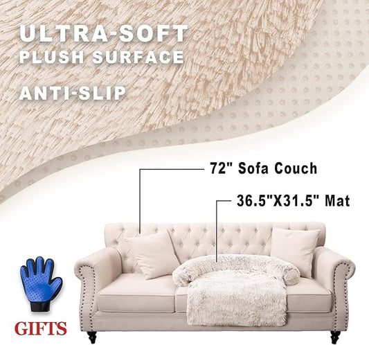 Tinaco Luxurious Calming Dogs/Cats Bed Mats, Washable Removable Couch Cover, Plush Long Fur Mat, Waterproof Lining, Perfect for Small, Medium and Large Pets (Gradient Brown, L) - PAWPICO