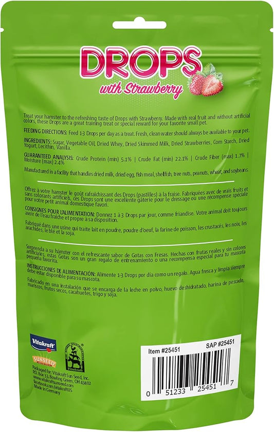 Vitakraft Drops Hamster Treat - Strawberry - Yogurt Treats for Hamsters Pink 5.3 Ounce (Pack of 1) Vitakraft