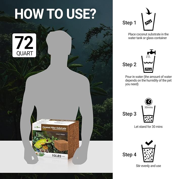 REPTI ZOO Reptile Coconut Fiber Substrate 72 Quart, Reptile Bedding Coco Coir Brick for Turtle, Hermit Crab, Spider, Frog | 100% Organic | Odor Absorption REPTIZOO