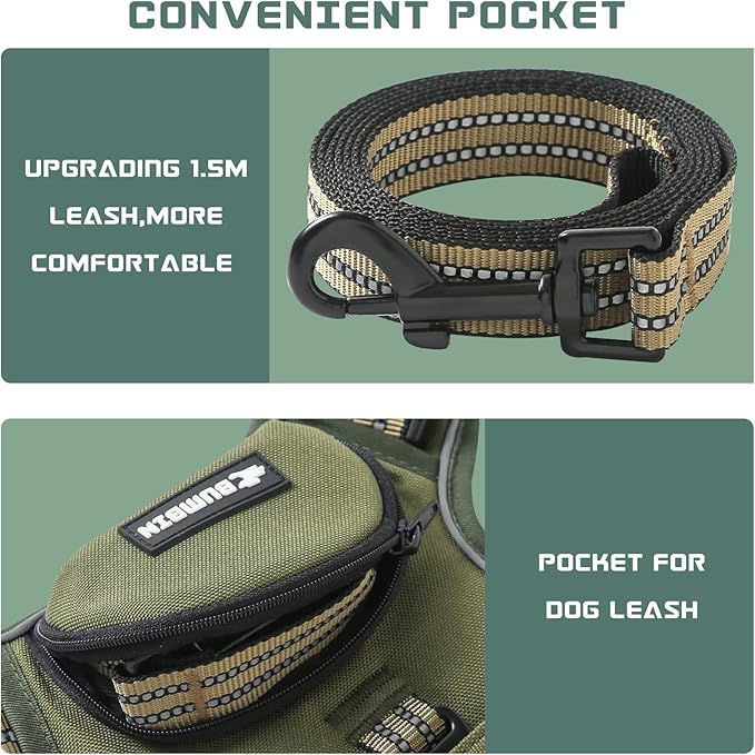 No Pull Dog Harness for Medium Dogs, Adjustable No Choke Pet Vest with Dog Leash Fit Smart Reflective Pet Walking Harness for Training Easy Control Soft Handle Green M BUMBIN