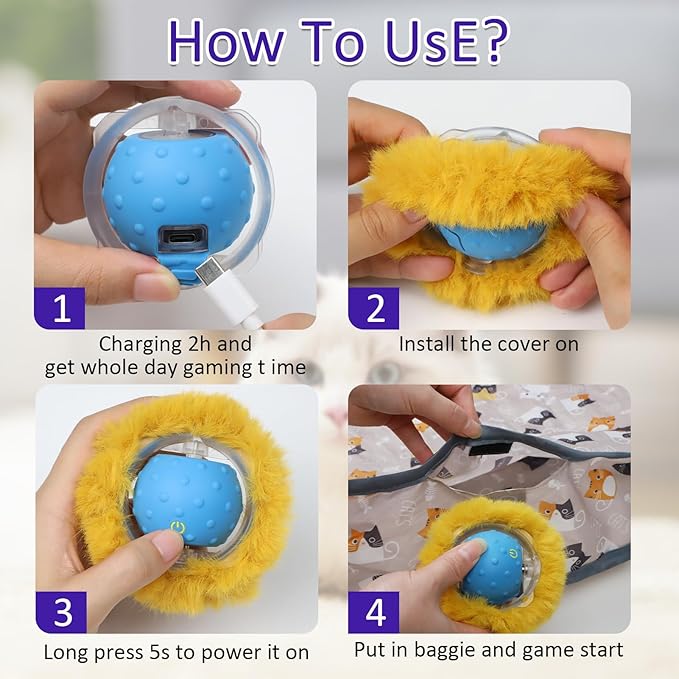 Interactive Cat Toys Ball Fast Rolling in Pouch, Motion Activate Chirping Cat Toy Hide and Seek Mouse Catching Game (Blue) - PAWPICO