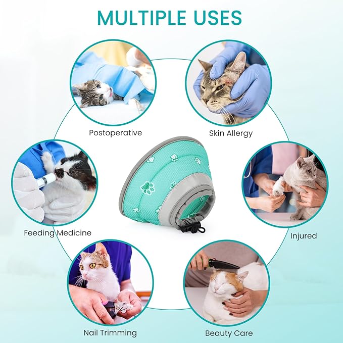 Cat Cone Collar Soft, Cat Recovery Collar Stop Licking After Surgery, Kitten Elizabethan Collar, Adjustable, Lightweight, Comfortable - Green, S IDOGCHEW