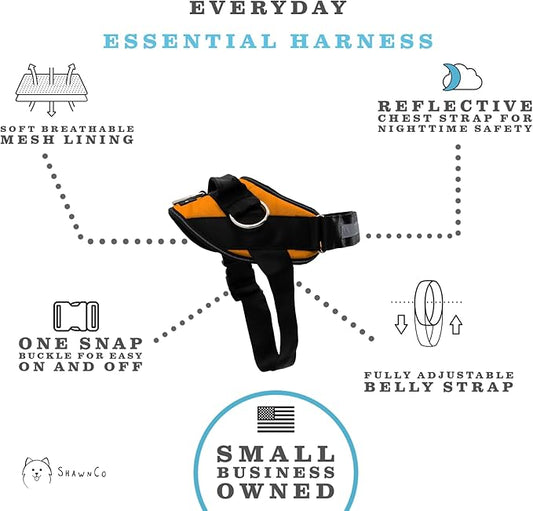 ShawnCo Essential Dog Harness, No-Pull Pet Vest with 3 Leash Clips, No Choke, Reflective, Adjustable and Padded, for Easy Walking and Training for Small, Medium and Large Dogs (Sunset Orange, M) SHAWNCO