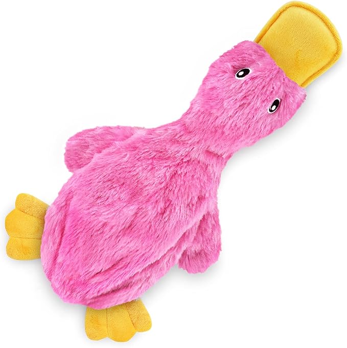 Best Pet Supplies Crinkle Dog Toy for Small, Medium, and Large Breeds, Cute No Stuffing Duck with Soft Squeaker, Fun for Indoor Puppies and Senior Pups, Plush No Mess Chew and Play - Light Pink - PAWPICO