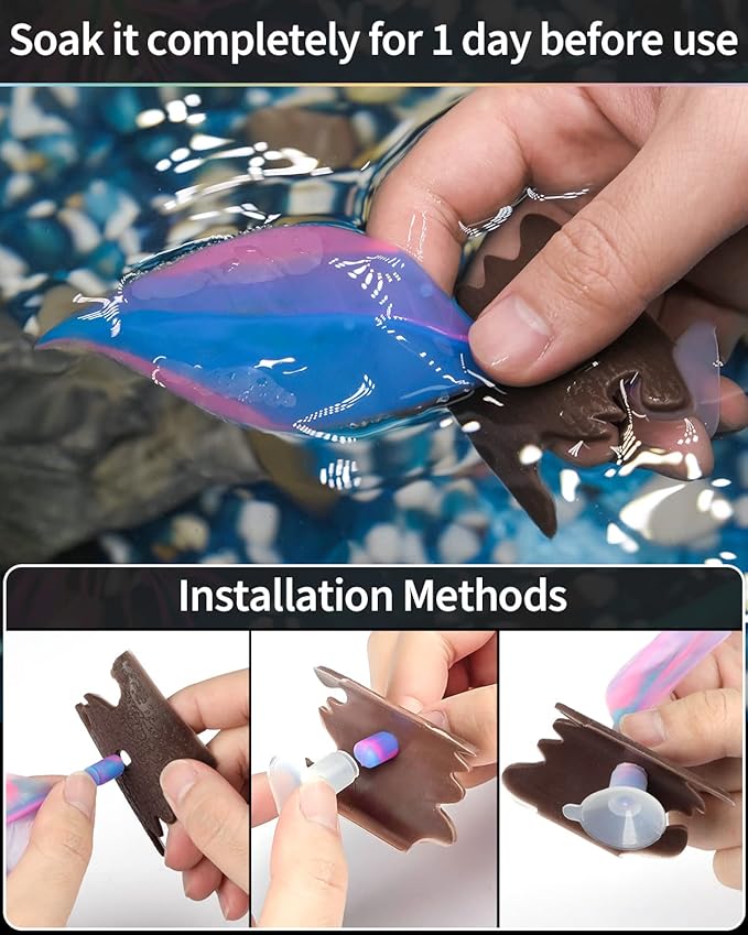 Uniclife Betta Leaf Hammock Soft Aquarium Rest Bed Fish Breeding Playing Pad with Suction Cup and Lifelike Bark Ornament Colorful Silicone Decoration for Fish Tank Landscape, 2 Pack UnicLife