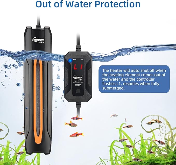 hygger 100W Aquarium Heater, Quartz Fish Tank Heater with LED Digital Display Thermostat Controller for 5-26 Gallon Freshwater Saltwater Tank hygger