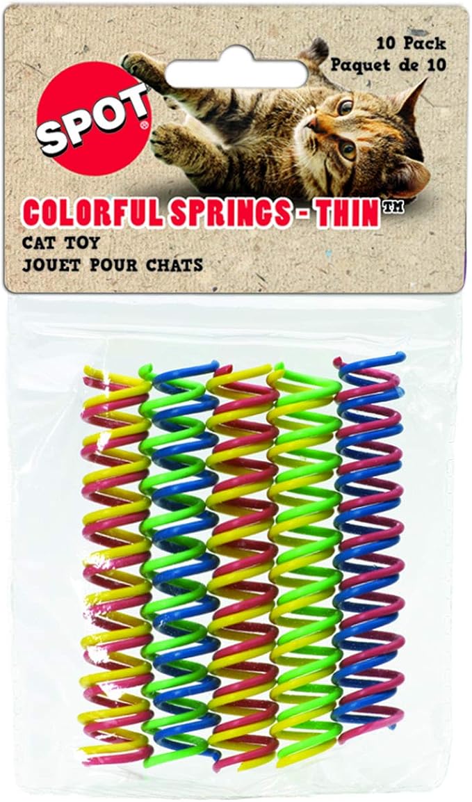SPOT Thin Colorful Springs Cat Toy - Bouncy Toys for Medium Indoor Cat Breeds to Bite, Swat, Chase - Keeps Cats & Kittens Entertained for Hours - Includes Ten 3” Wide Spiral Springs, Assorted Colors - PAWPICO