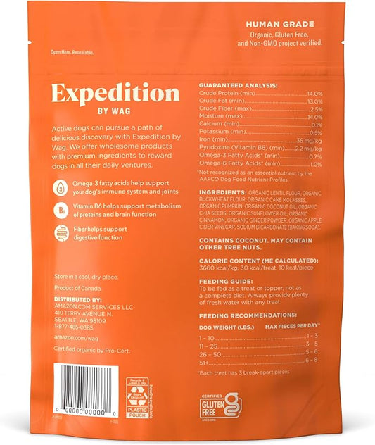 Amazon Brand - Wag Expedition Human Grade Organic Biscuits Dog Treats, Non-GMO, Gluten Free, Pumpkin & Chia Seed, 10oz (Pack of 2) - PAWPICO