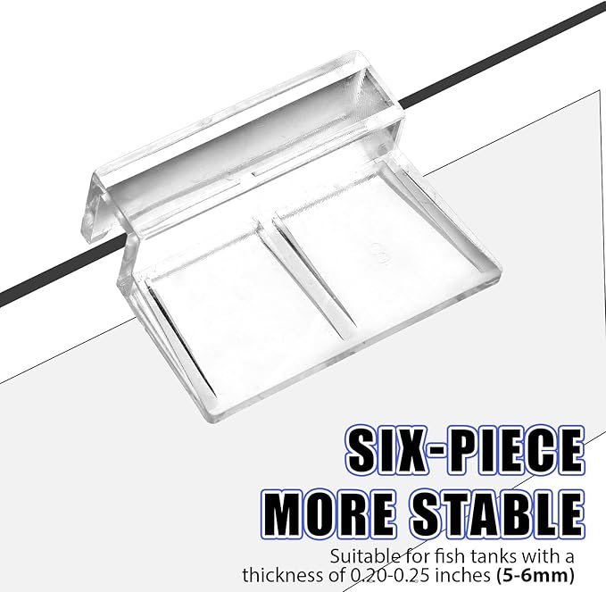 6 PCS Aquarium Lid Clips, 6mm Clear Acrylic Fish Tank Lid Holder for Rimless Aquarium Glass Top, Aquarium Cover Support Clamps Fish Tank Top Cover Hoods(6MM) PAWPICO