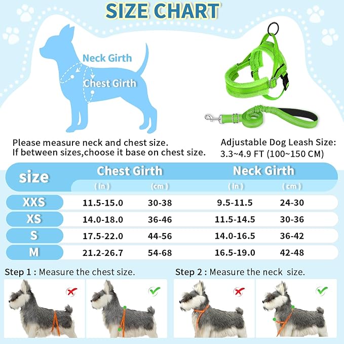 SlowTon No Pull Small Dog Harness and Leash Set, Puppy Soft Vest Harness Neck & Chest Adjustable, Reflective Lightweight Harness & Anti-Twist Pet Lead Combo for Small Medium Dogs(G,XXS) SlowTon