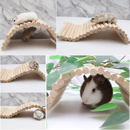 Reptile Hideout, Wooden Hermit Crab Climbing Toys, Reptile Tank Habitat Decor, Bendable Ladder Bridge Tunnel Toys for Lizard Chameleon Hamster Rats Chinchilla Guinea Pig Rabbit Bearded Dragon Dnoifne