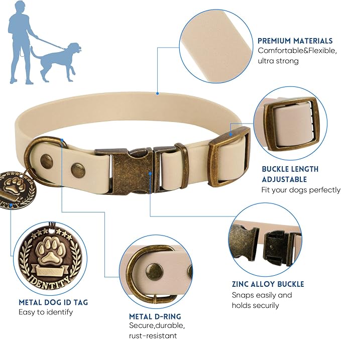 Wisedog Dog Collar and Leash Set Combo: Adjustable Durable Pet Collars with Dog Leashes for Small Medium Large Dogs,includes One Bonus of Poop Bag Holder (L, Sand Color) WisedogPetSupplies