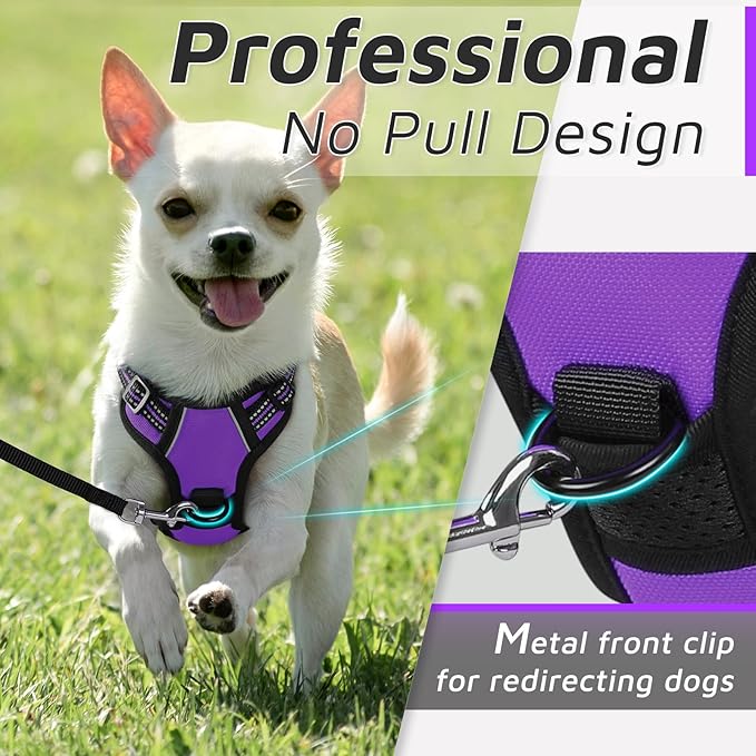 Eagloo Small Dog Harness No Pull, Service Vest with Reflective Strips and Control Handle, Adjustable and Comfortable for Easy Walking, No Choke Pet Harness with 2 Metal Rings, Purple, XS GoExplorewithEagloo