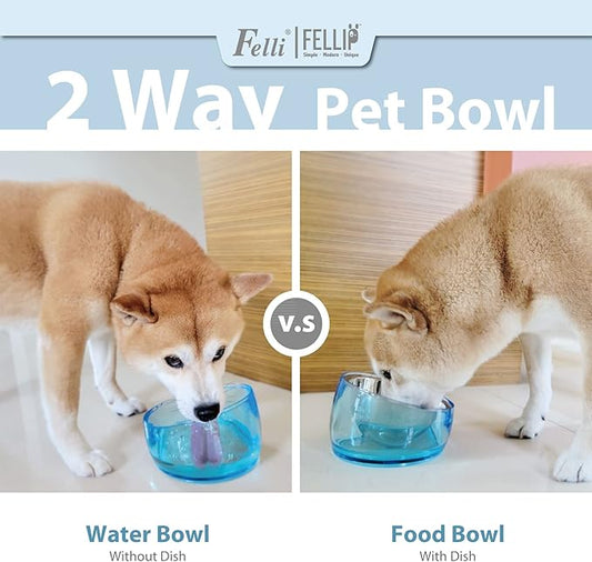 Felli Pet Oblik Slanted Dog Food Water Bowl Elevated Stainless Steel Oval Dish Ergonomic Angled Metal Feeder Spill Proof Non Slip, Raised Acrylic Cone for Bulldog Pug Small Medium (1.5Cup Sapphire) - PAWPICO
