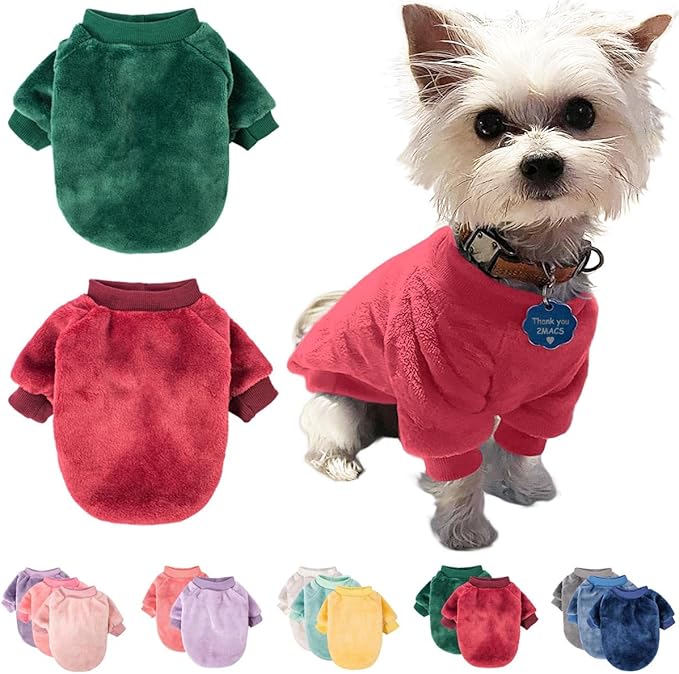 FabriCastle Small Dog Sweaters Christmas Clothes Coat for Dogs Girl or Boy Cozy Puppy Yorkie Pet Winter Clothes Jacket Plush Apparel for Cat (X-Small, Dark red,Dark Green) - PAWPICO