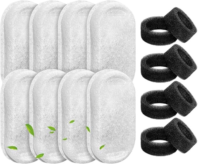 Pet Fountain Filter Replacement: 16 Cat Water Fountain Filters Replacement - 8 Pieces Filters + 8 Pieces Sponges for Pet Water Fountain - Cat Filters for Cat Water Fountain H1 (67oz/2L) - PAWPICO