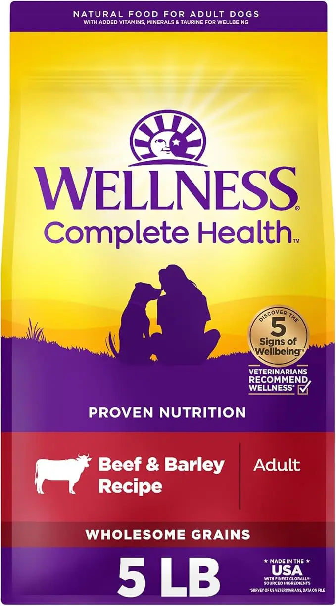 Wellness Complete Health Adult Dry Dog Food, Beef & Barley Recipe, 5 Pound Bag - PAWPICO