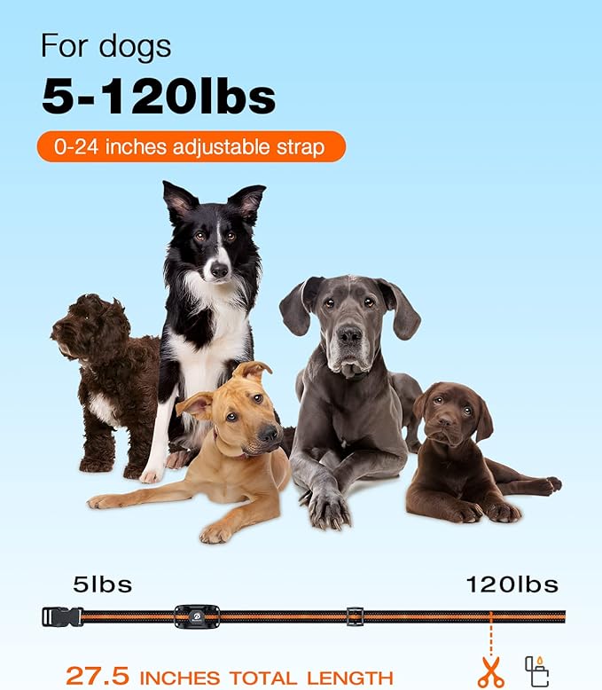 Bousnic Dog Shock Collar - 3300Ft Dog Training Collar with Remote for 5-120lbs Small Medium Large Dogs Rechargeable Waterproof e Collar with Beep (1-8), Vibration(1-16), Safe Shock(1-99) (Orange) BOUSNIC