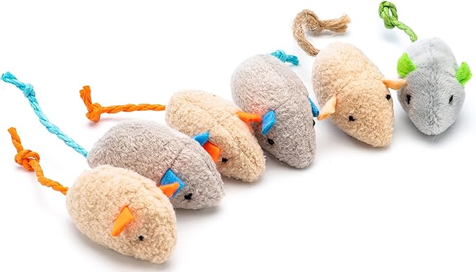 Cat Toy Feather Sisal Ball 4 Count,Mouse Catnip Cat Toys 6 Count- Handmade Cat Toys with Feathers, Scratch & Bite Resistant Sisal Balls for Cats (Random Color) - PAWPICO