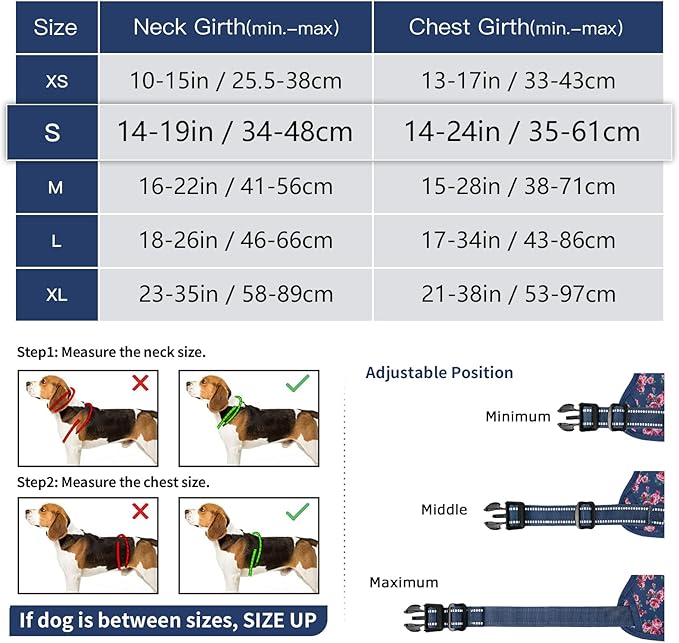 Timos Dog Harness, No Pull Dog Harness 3 Snap Buckles Adjustable Reflective No Choke Pet Vest for Small Dog with Soft Padded Control Training Handle for Outdoor Training,Flower Blue, S Timos