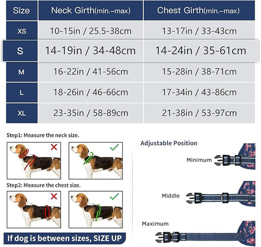 Timos Dog Harness, No Pull Dog Harness 3 Snap Buckles Adjustable Reflective No Choke Pet Vest for Small Dog with Soft Padded Control Training Handle for Outdoor Training,Flower Blue, S Timos