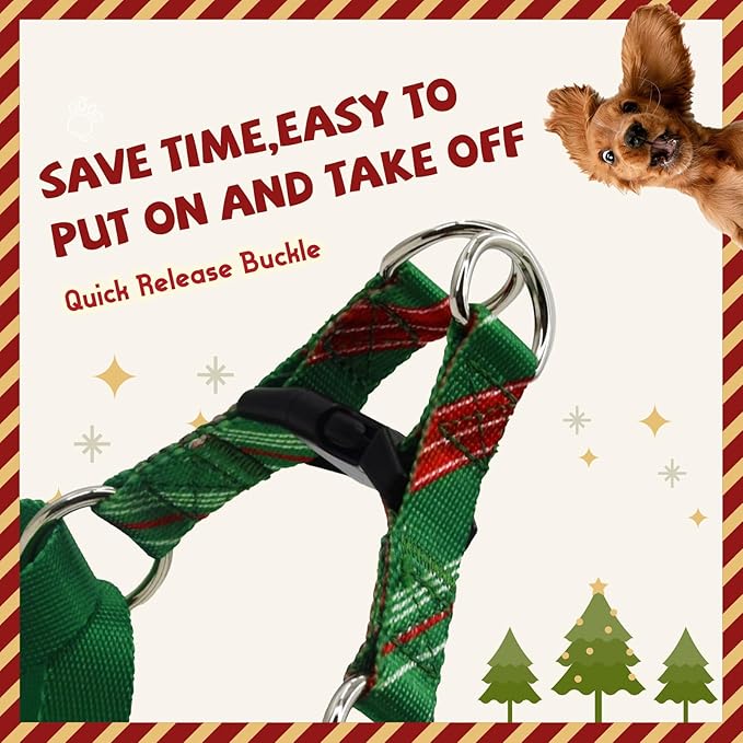 Tri-Color Dog Harness for Large Dogs Step-in Adjustable Dog Harness,Christmas Green,L Pawhuggies
