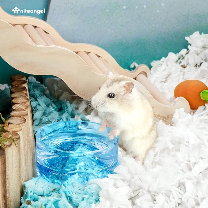 Niteangel Hamster Feeding & Water Bowls- Mount Fuji Series Glass Drinking Bowls for Dwarf Syrian Hamsters Gerbils Mice Rats or Other Similar-Sized Small Pets Niteangel