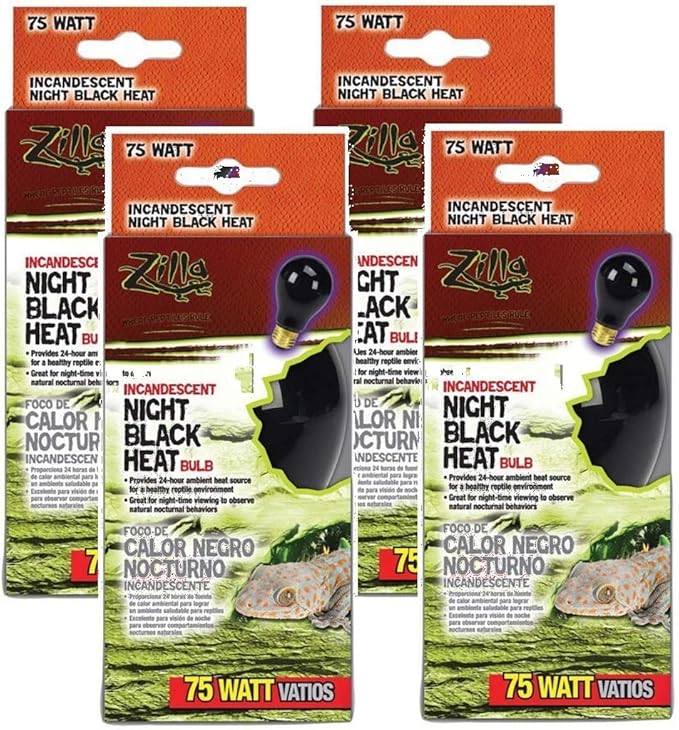 Zilla 4 Pack of Night Black Incandescent Heat Bulbs, 75 Watts Zilla