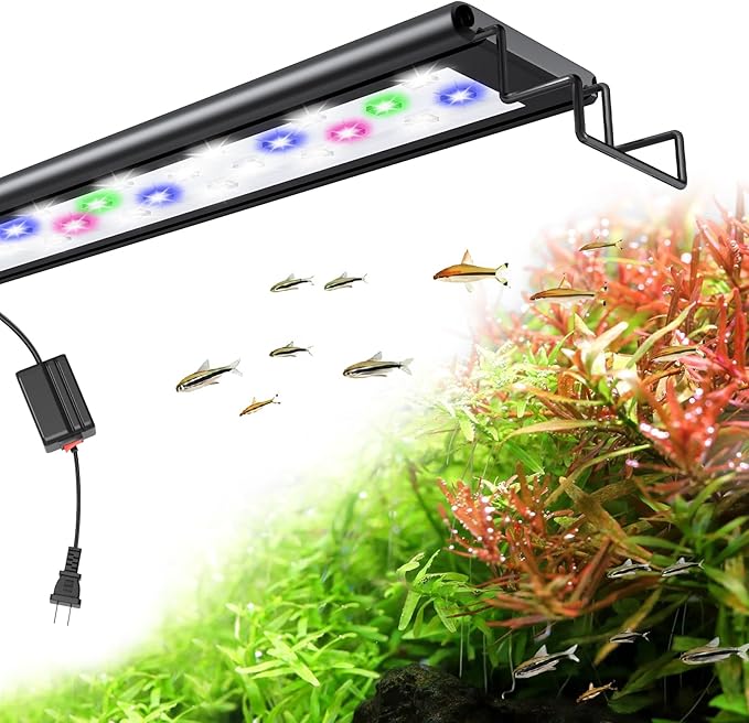 Aquarium Light for Fish Tank, Full Spectrum Aquarium LED Plant Light with Extendable Brackets, Suitable for 18-25 Inch Freshwater Tanks, White Blue Red Green Pink LEDs KINGDANS