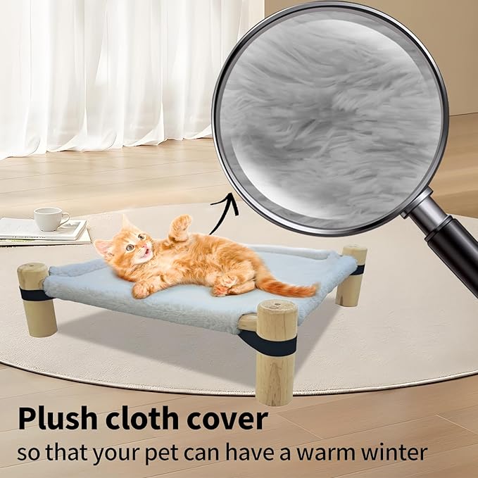 Cat/Dog Bed,Wooden Pet Hammock Bed,Elevated Breathable Dog Bed, Detachable Portable Indoor/Outdoor Cat Beds&Furniture,Suitable for Kitty,Puppy,Bunny and Small Animal(Gray) - PAWPICO