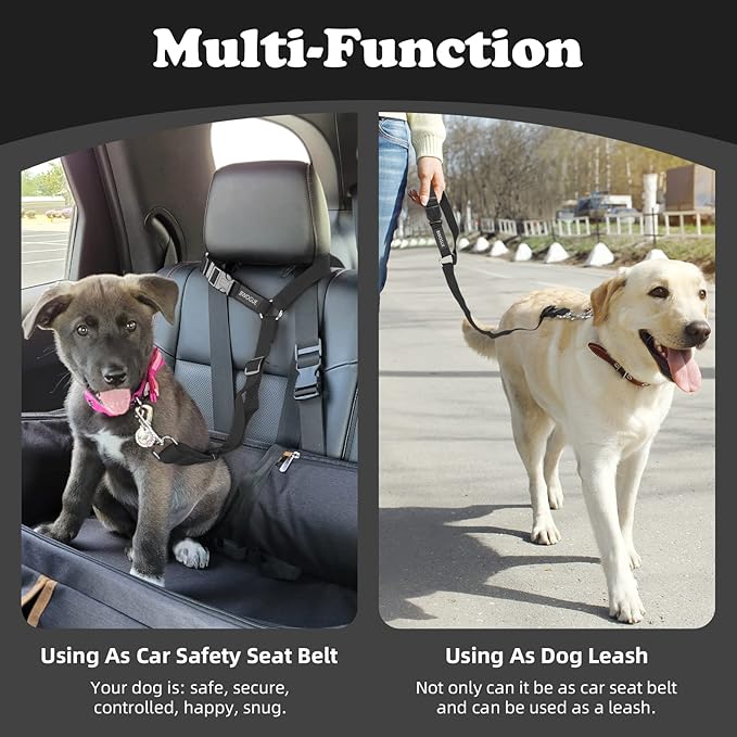 BWOGUE 2 Packs Dog Cat Safety Seat Belt Strap Car Headrest Restraint Adjustable Nylon Fabric Dog Restraints Vehicle Seatbelts Harness BWOGUEPetHome
