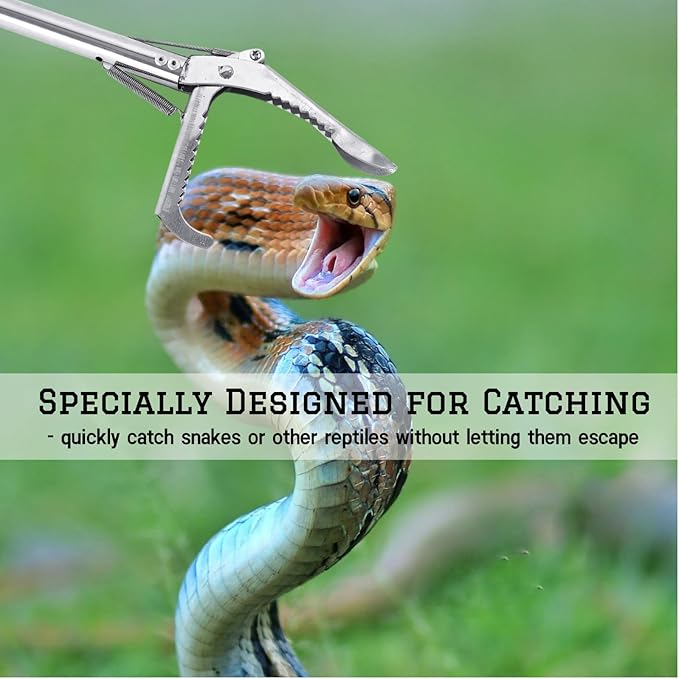 50" Snake Tongs Collapsible Grabber Tool, Professional Reptile Snake Catcher, 3 Foldable Sections Snake Hook,Stainless Steel Snake Pole Handling Tools - PAWPICO