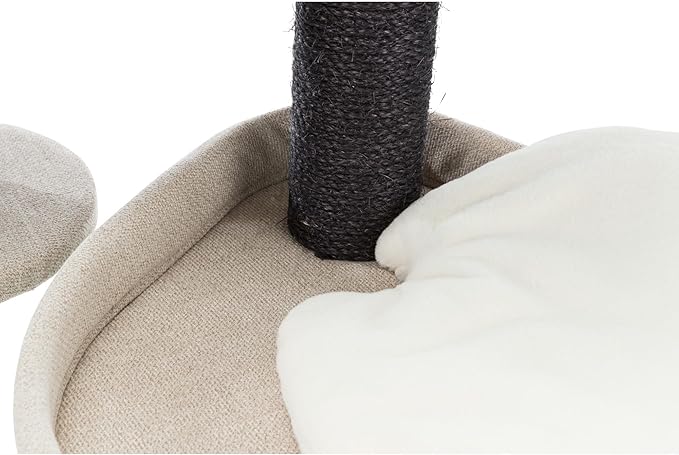 TRIXIE Vidor Cat Scratching Post 28.3 Inch - with Durable Sisal Rope (Gray) and Four Corner Hammock, Three Platforms with Raised Edges, Three Removable Cushions - in Cream/Gray - PAWPICO