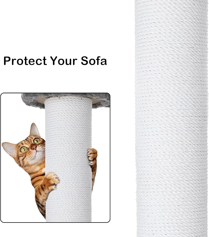 34 Inches Cat Scratching Post Heavy Duty and Thicker Cat Self Grooming with Hanging Toys and Sturdy Handmade Rope, Grey - PAWPICO