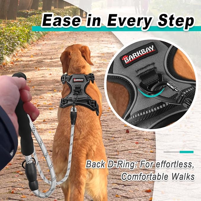 BARKBAY Dog Harness No Pull for Large Dogs - Adjustable, Reflective, Comfortable, No Choke, Heavy-Duty - Perfect for Outdoor Training, Walking, and Hiking - Strong & Durable - L & Dark Grey BARKBAY