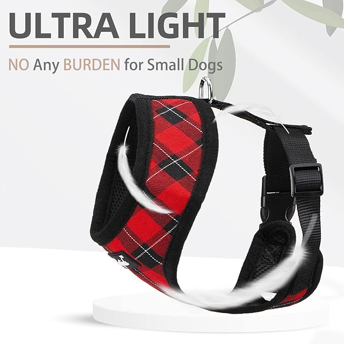 PUPTECK Soft Mesh Dog Harness and Leash Set Pet Puppy Cat Comfort Padded Vest No Pull Harnesses, Red&Black, L PUPTECK